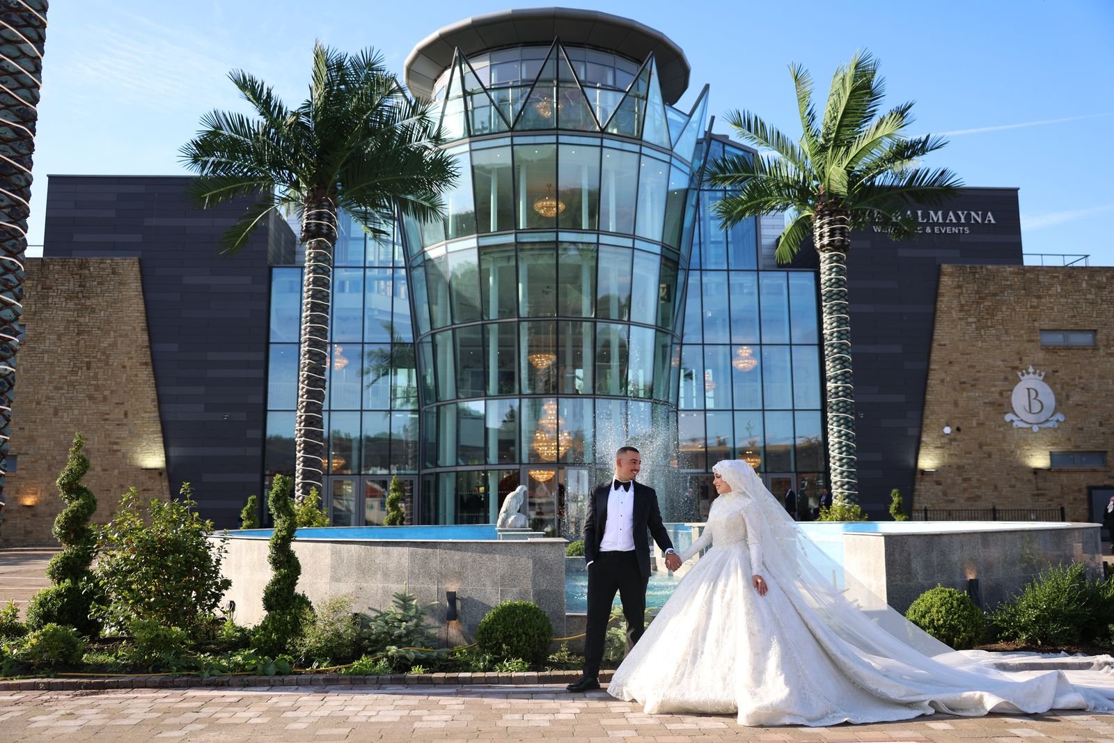 Bride and groom outside The Balmayna, Bolton