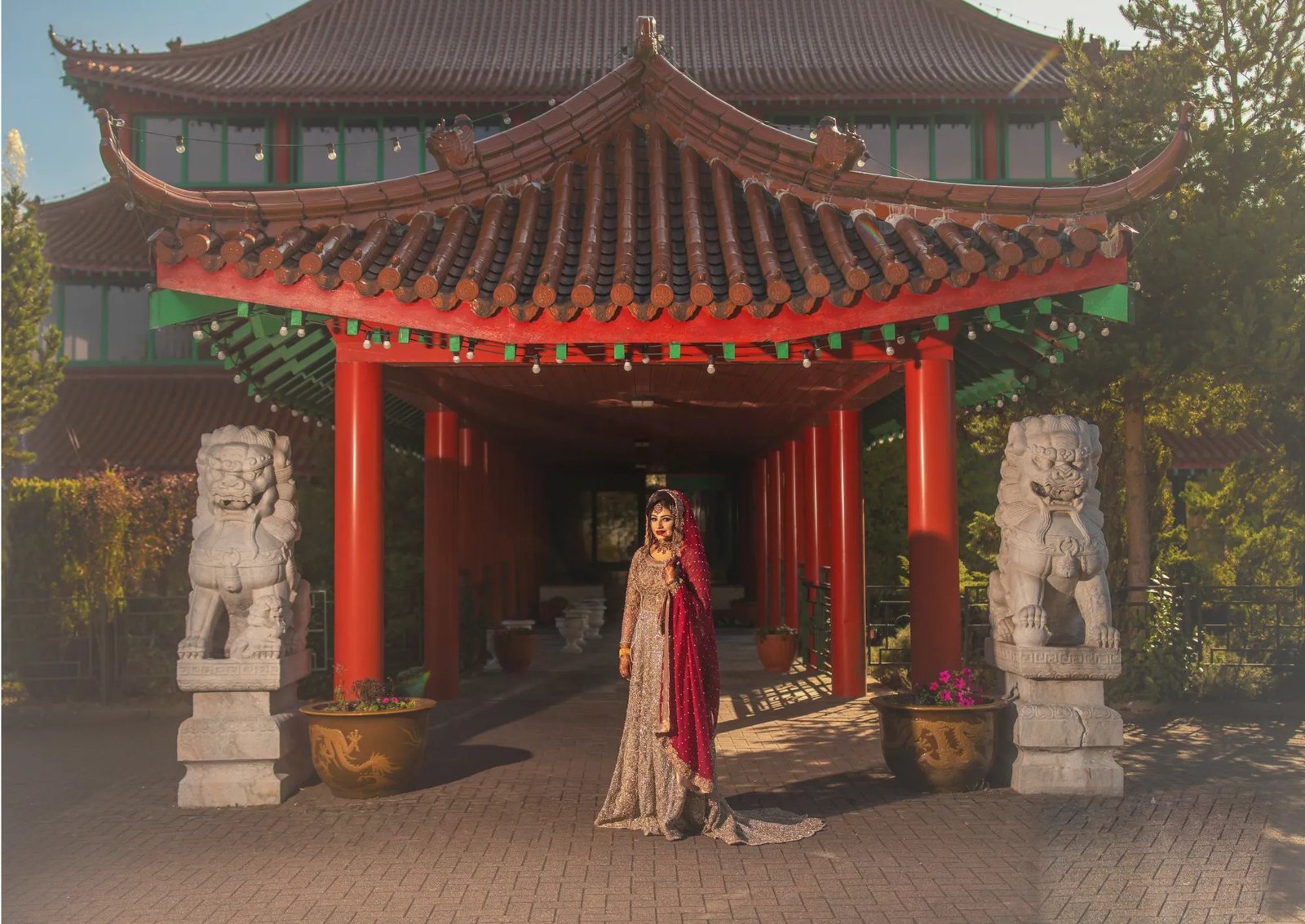 Bride at the pagoda entrance of The Excellency Midlands